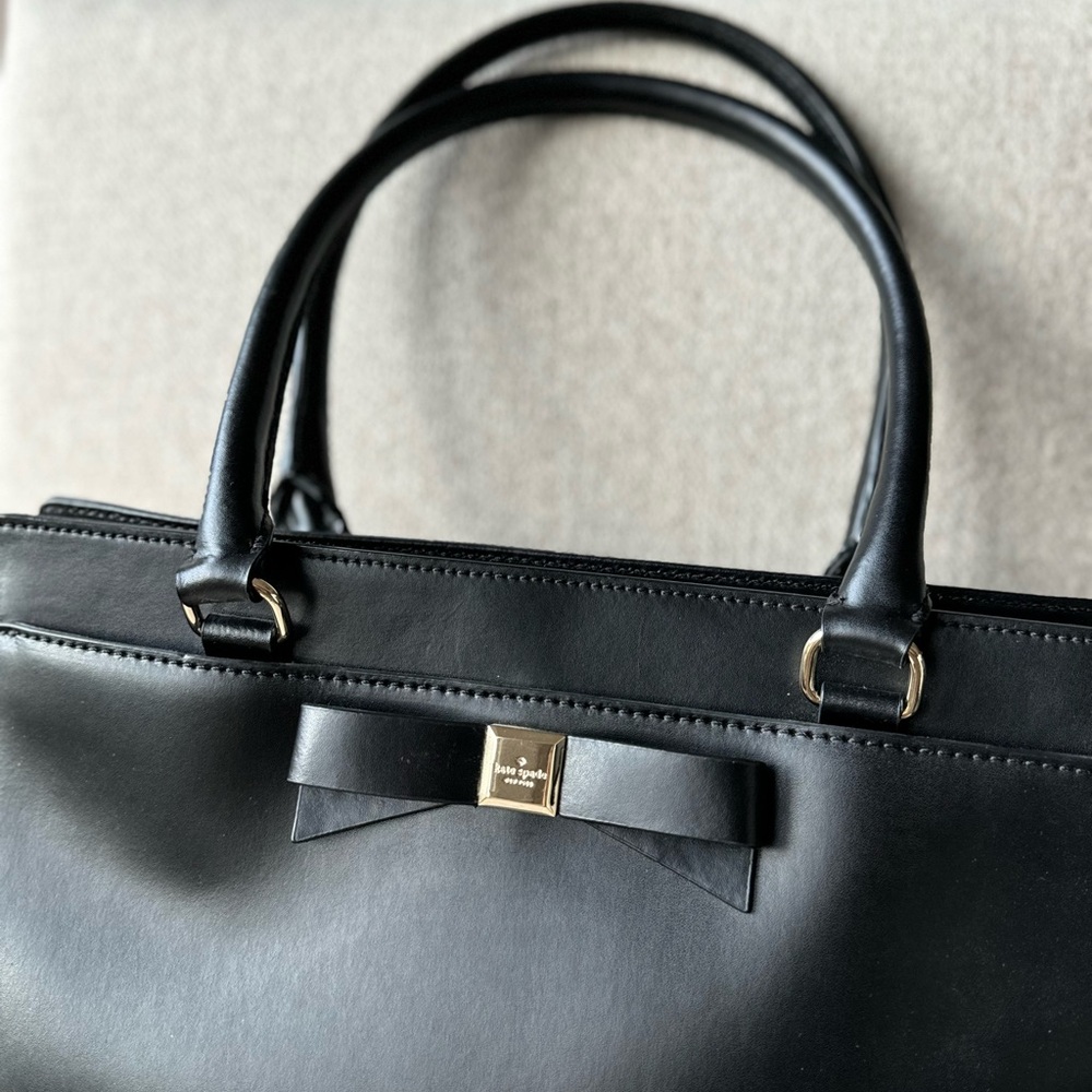 Kate Spade Montford Park Jovie, Black Elegant Leather Black Bow Tote Bag - Picture 4 of 16